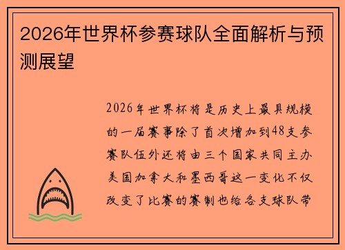 2026年世界杯参赛球队全面解析与预测展望